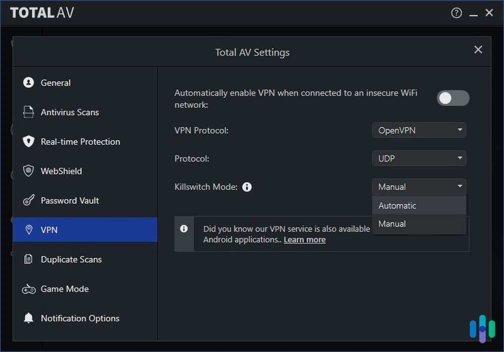 A look at the TotalAV VPN kill switch.