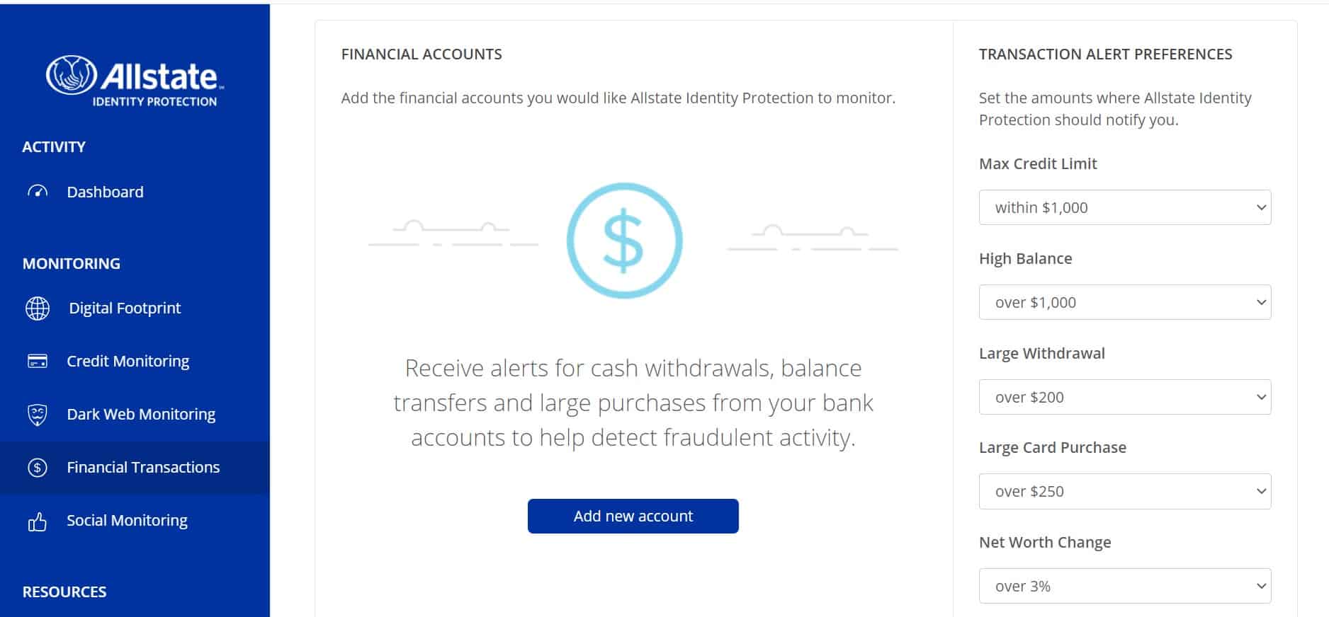 Allstate Transaction Alert Preferences