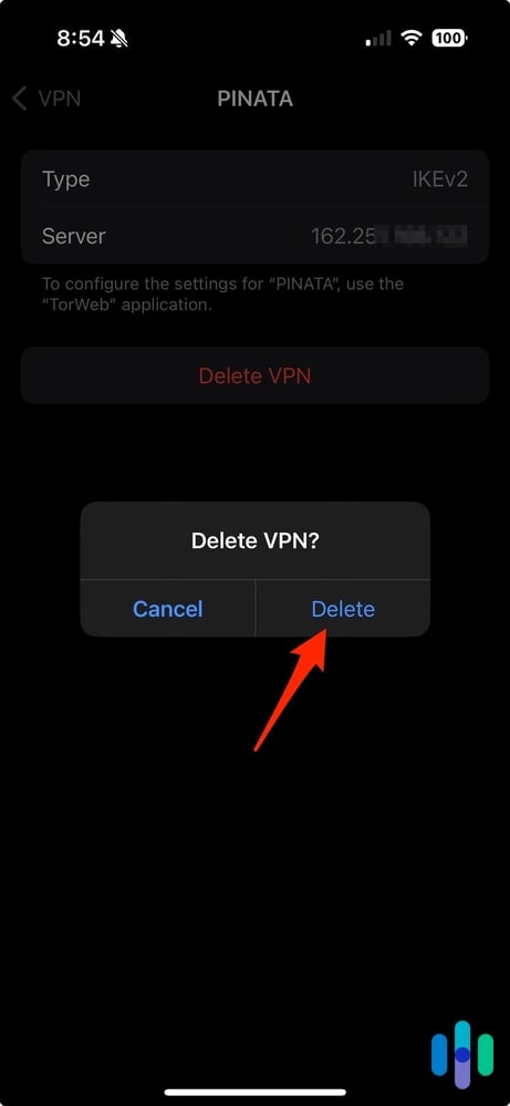 Deleting a VPN on an iPhone