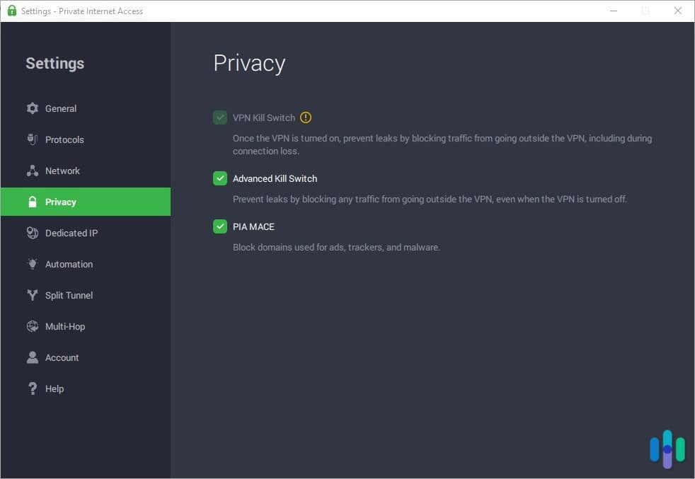 Private Internet Access advanced kill switch