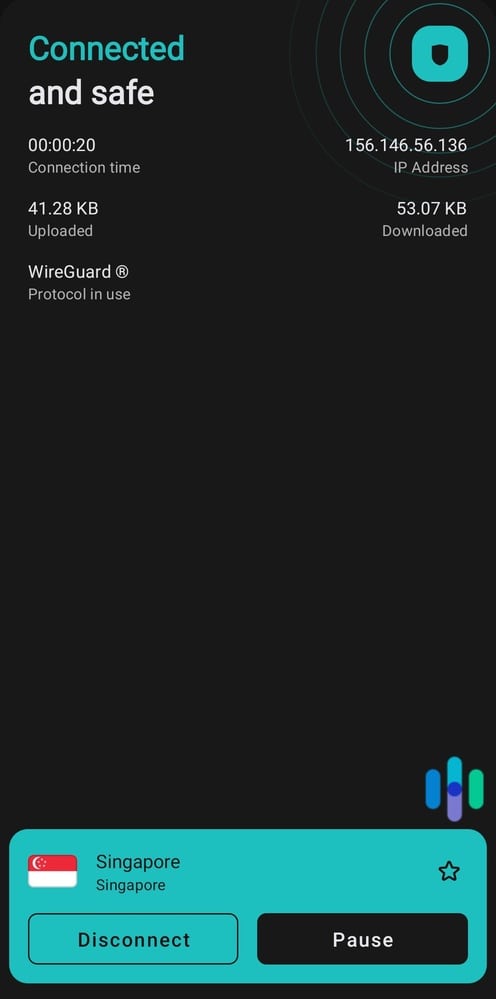 Surfshark Android app connected to Singapore