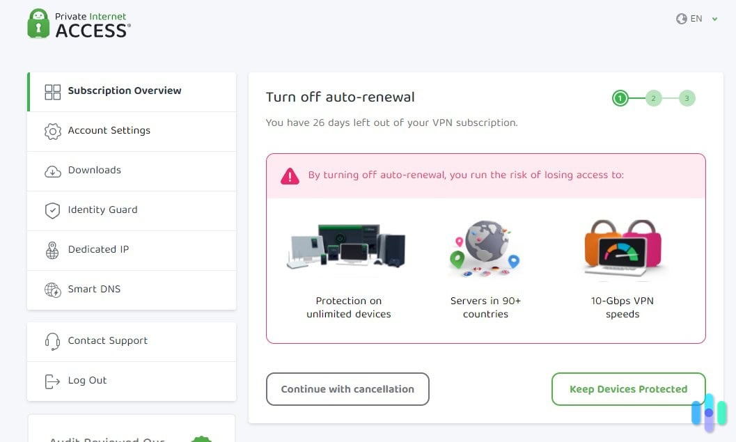 Turning off PIA VPN auto-renewal