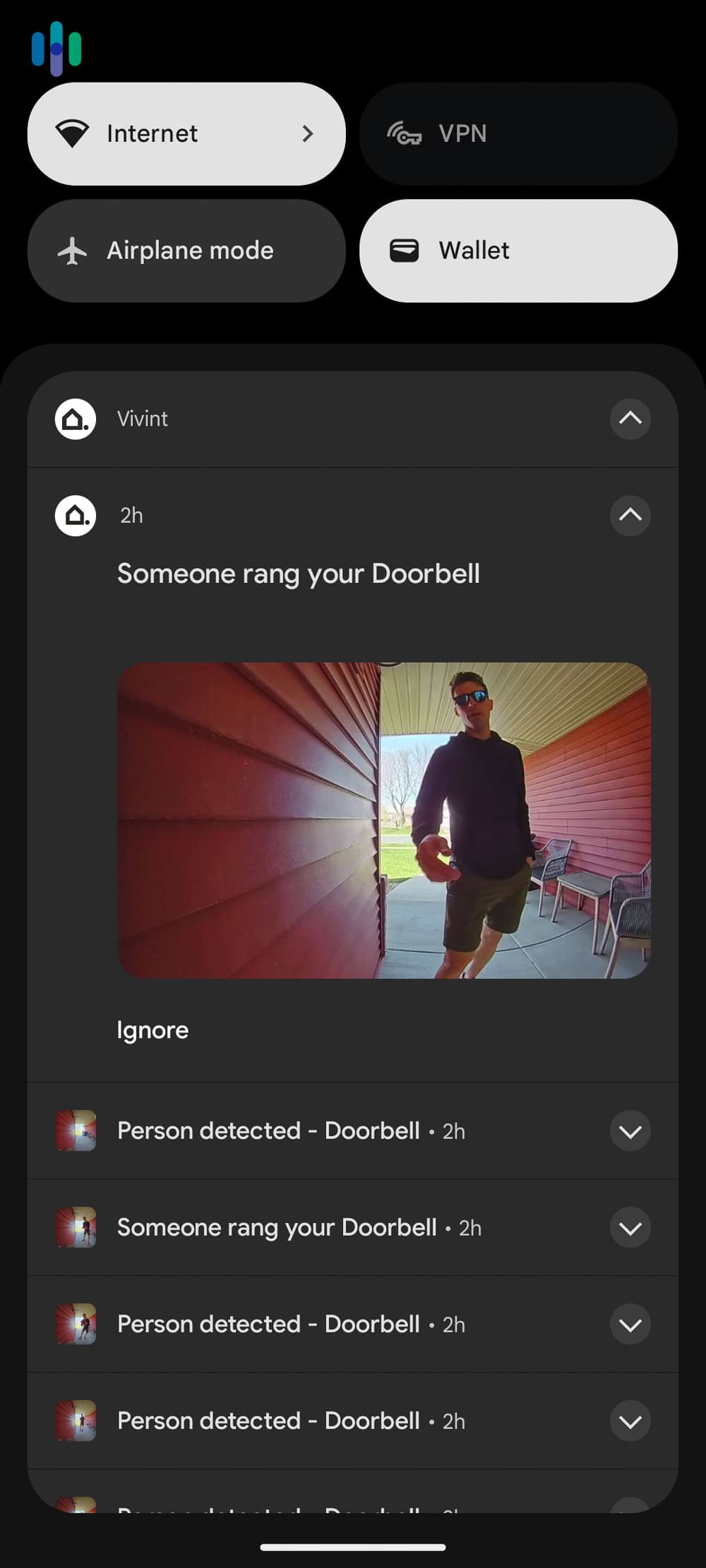 Vivint app doorbell ring notification