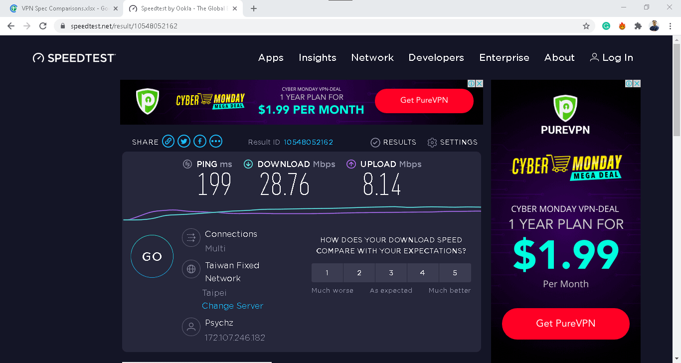 AVG Speed Test on Windows with VPN