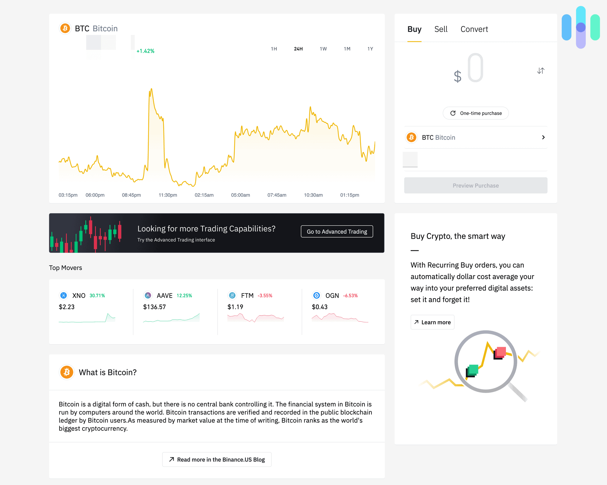 Binance's Basic Interface