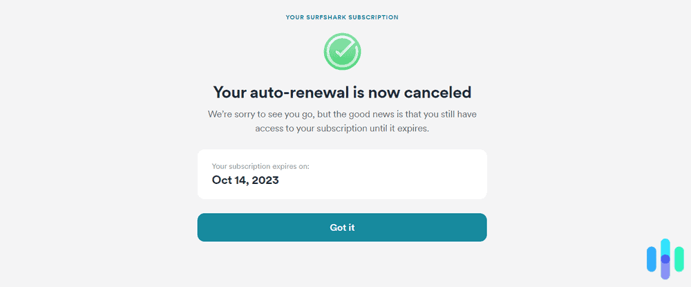 Canceled Surfshark auto-renewal