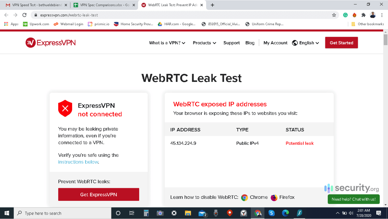 Connecting to Surfshark on Windows WebRTC Leak Test