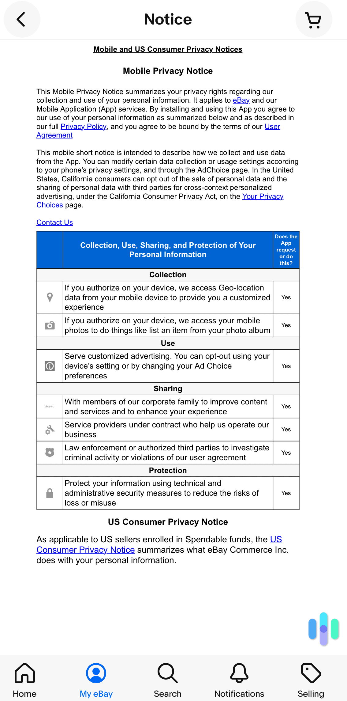 eBay Privacy Notice Mobile