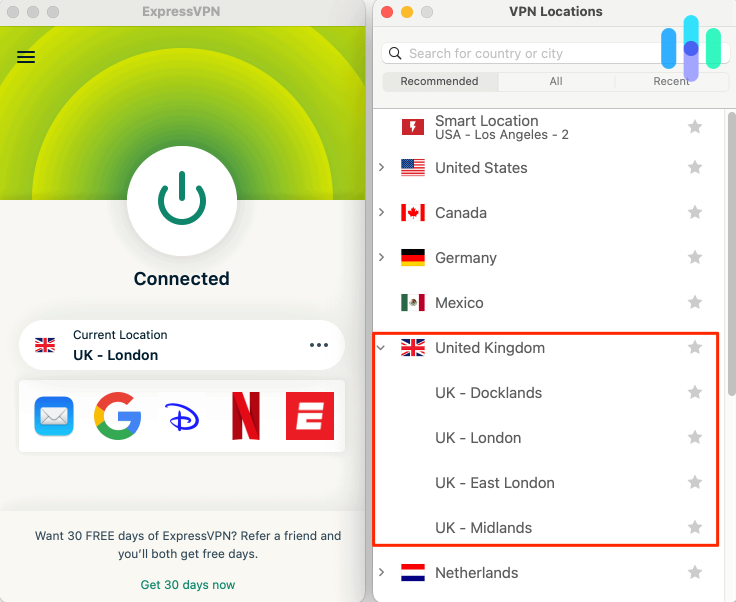 ExpressVPN UK location / server options