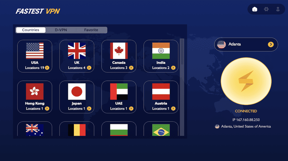 FastestVPN server screen