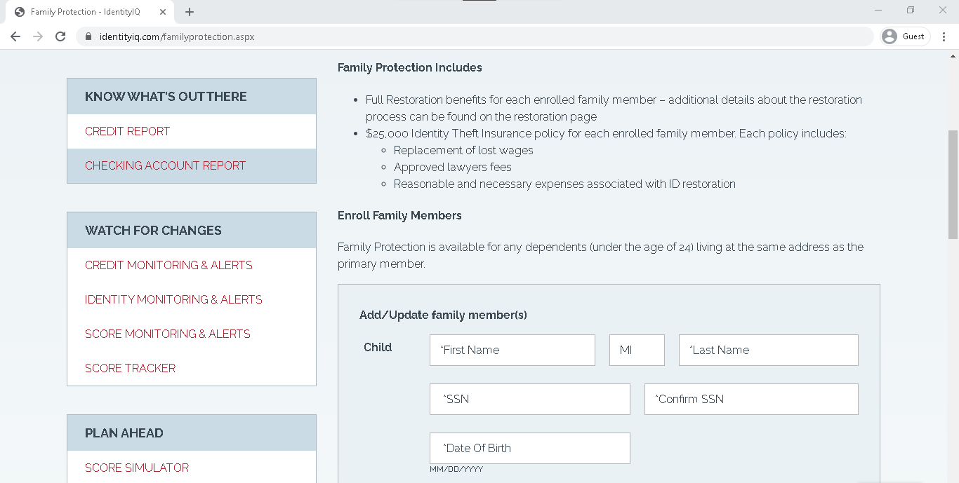 IdentityIQ Family Protection Enrollment