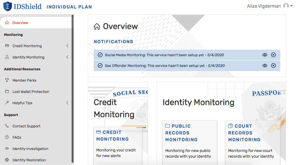 IDShield Dashboard  - Product Header Image