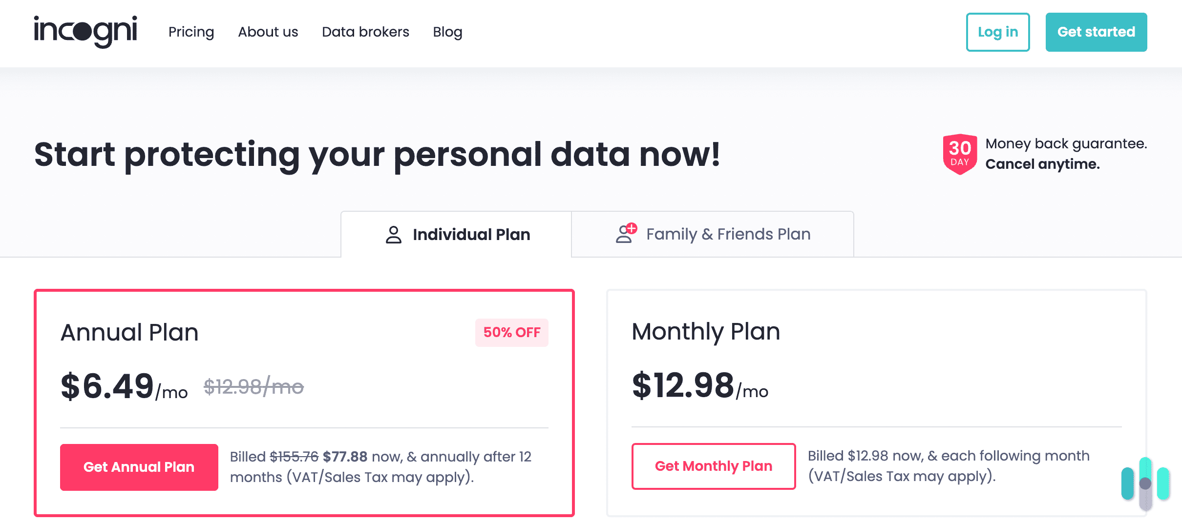 Incogni subscription plans