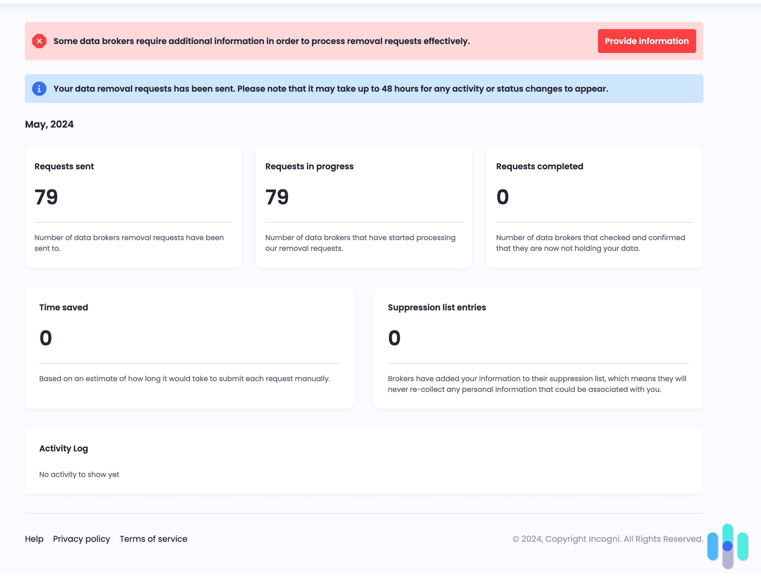 Incogni’s simple dashboard.