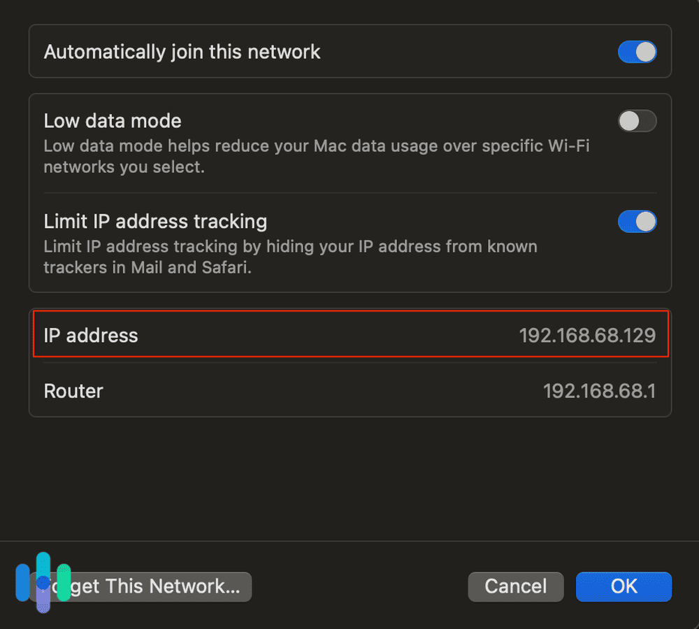 Internal IP address location on a Mac