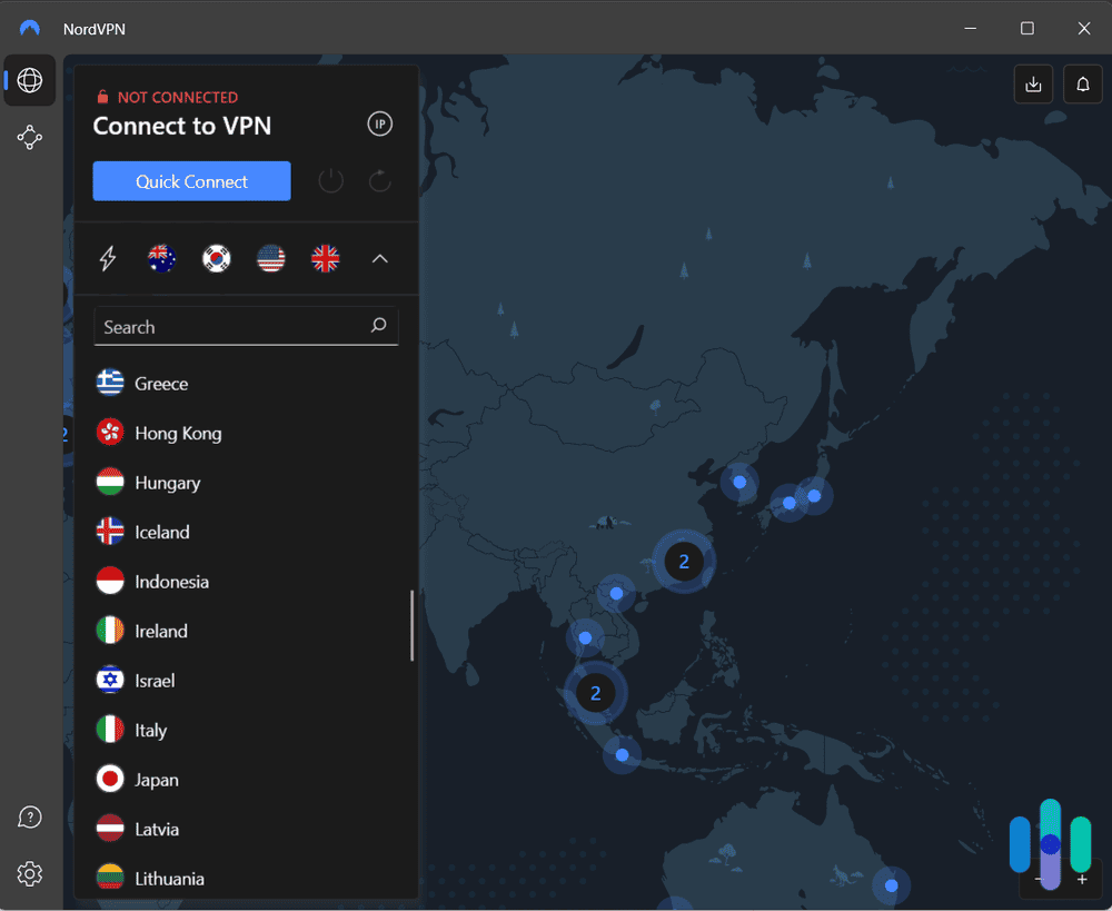 NordVPN and its location in and around China