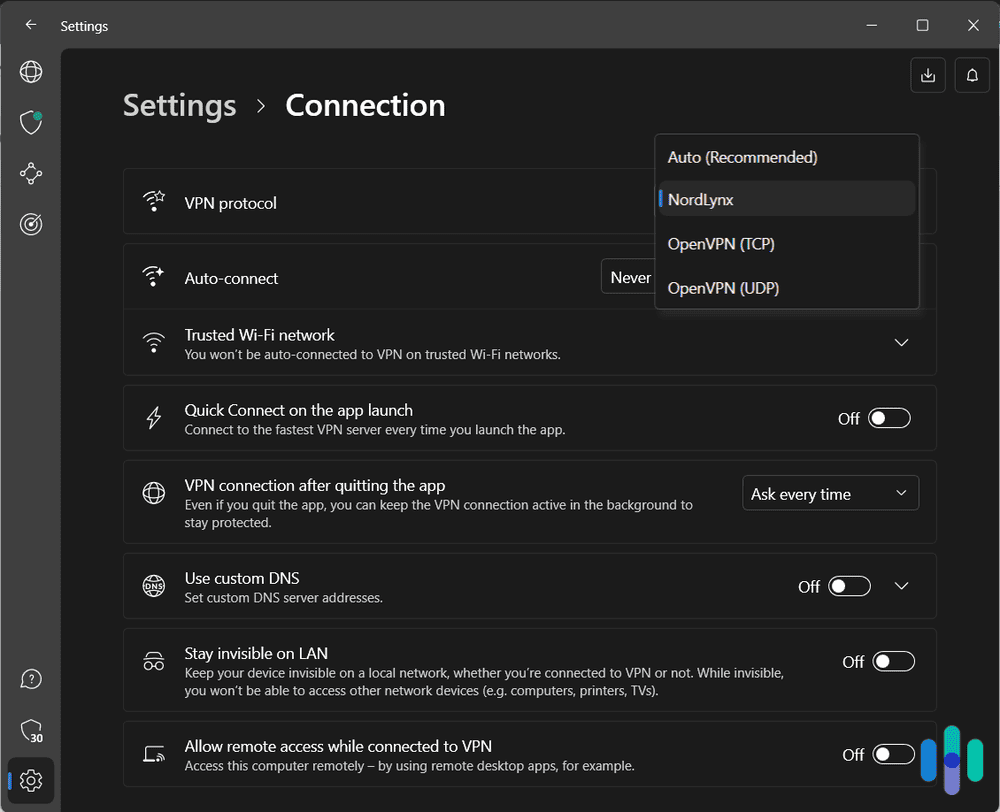 NordVPN running NordLynx