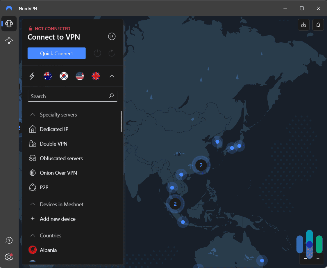 NordVPN's Quick Connect button