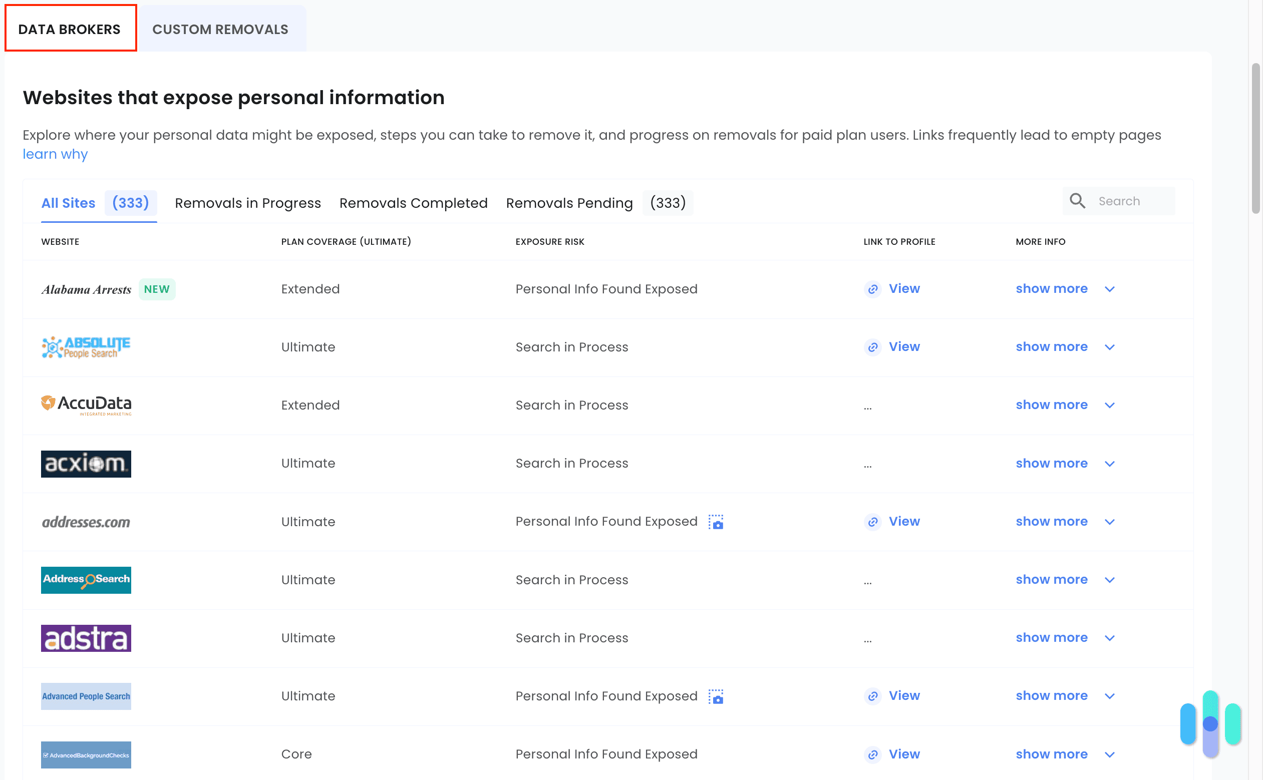 Optery ultimate plan dashboard