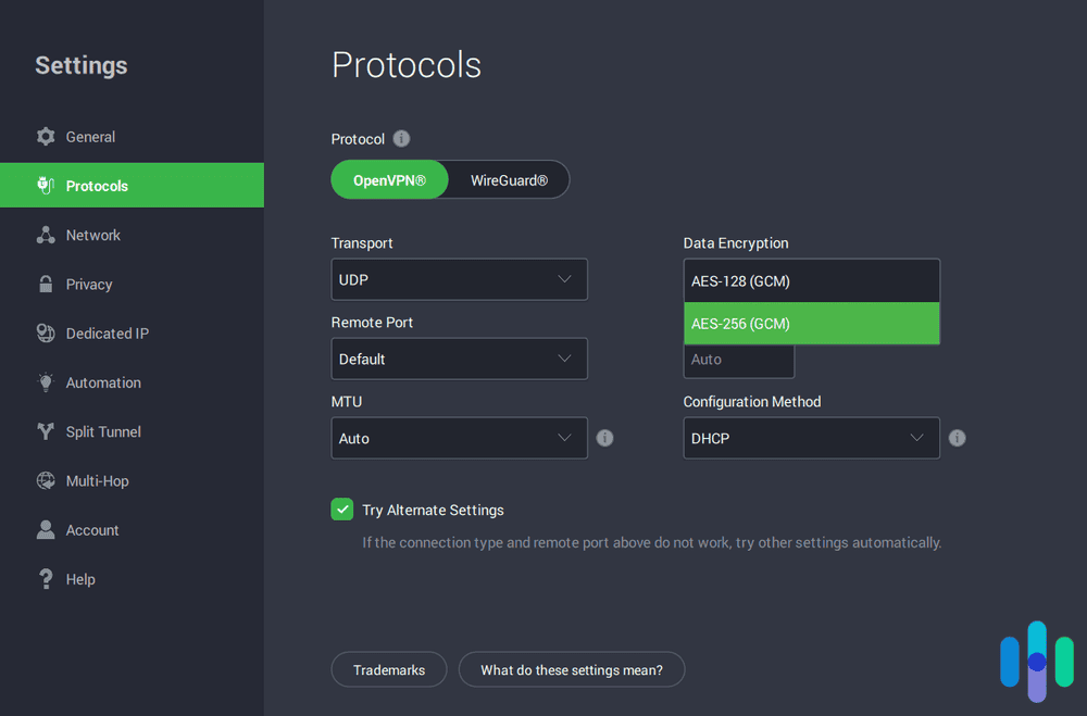 Private Internet Access VPN's protocols