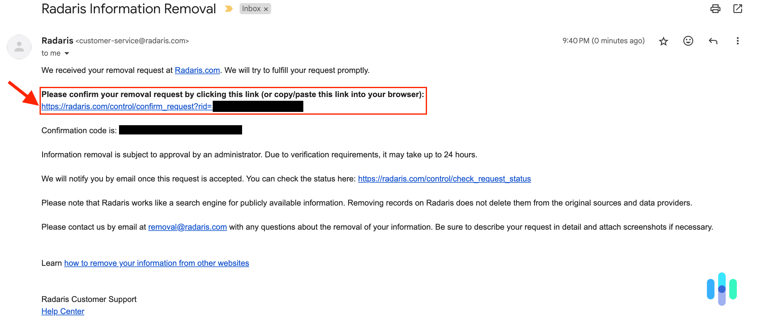 Radaris email verification