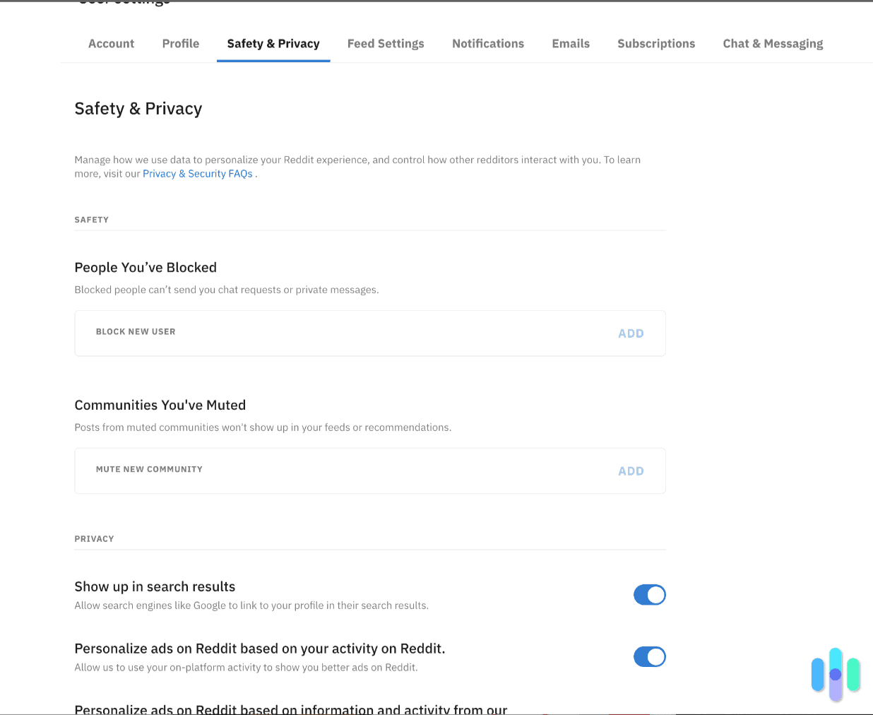 Reddit Safety & Privacy settings