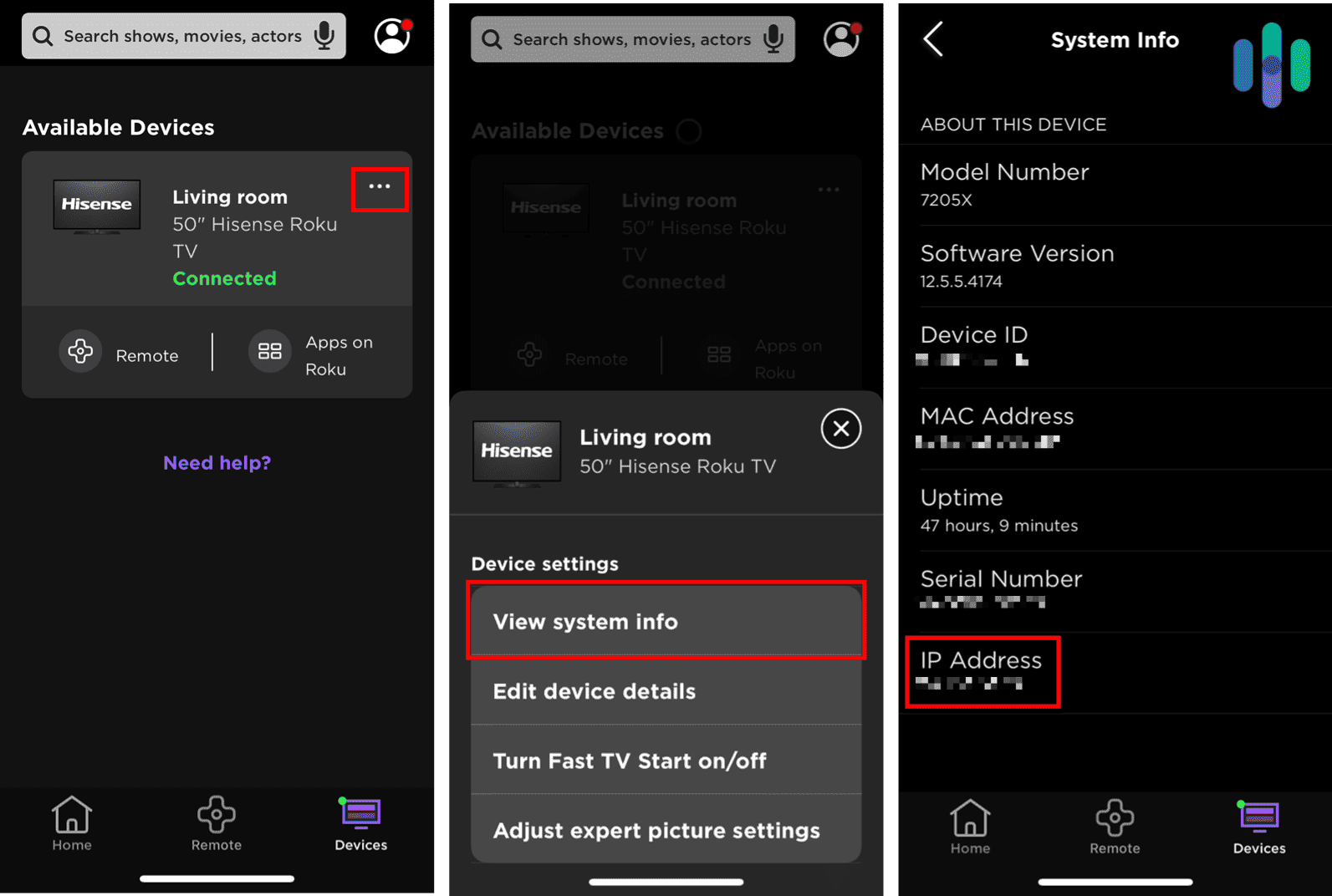 IP Address location in Roku settings