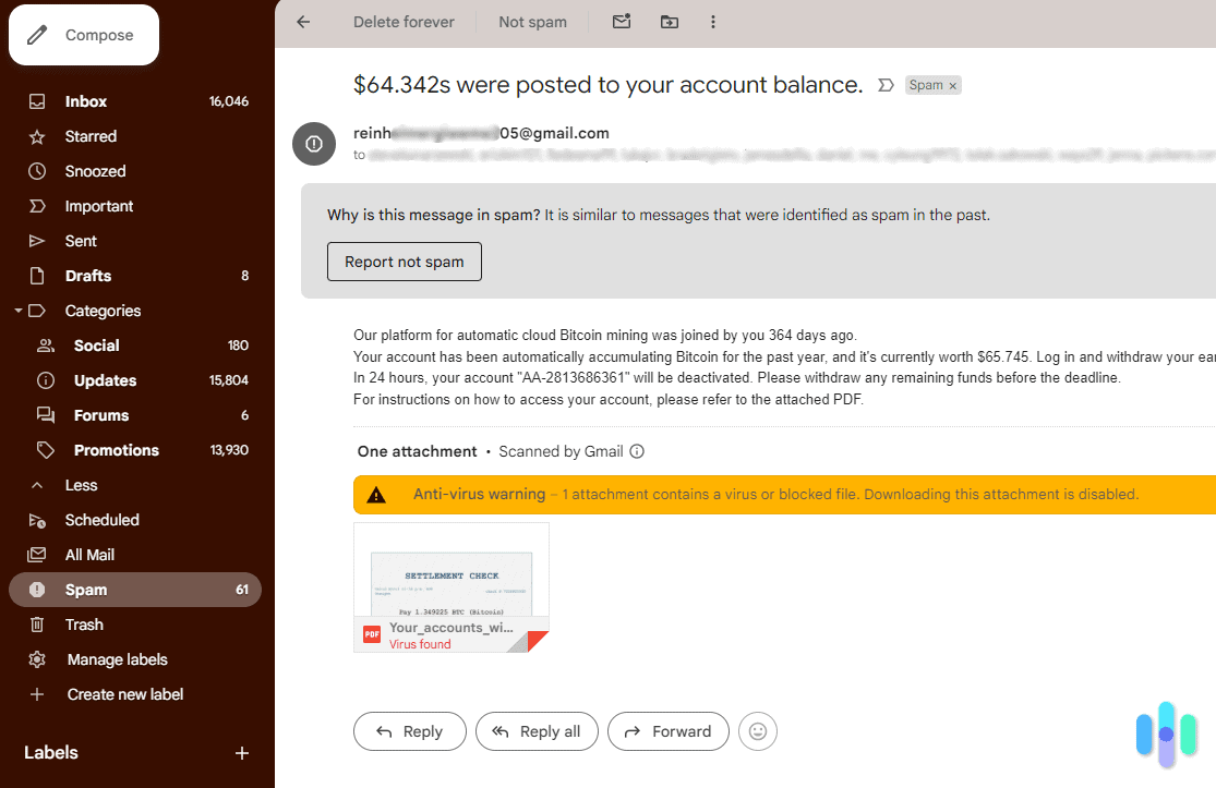 Email in the spam folder