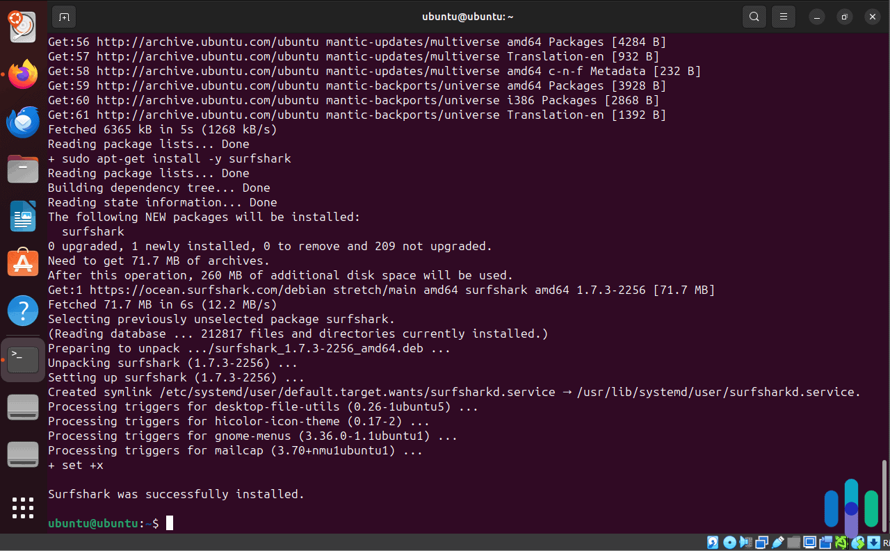 Surfshark installed successfully via Terminal