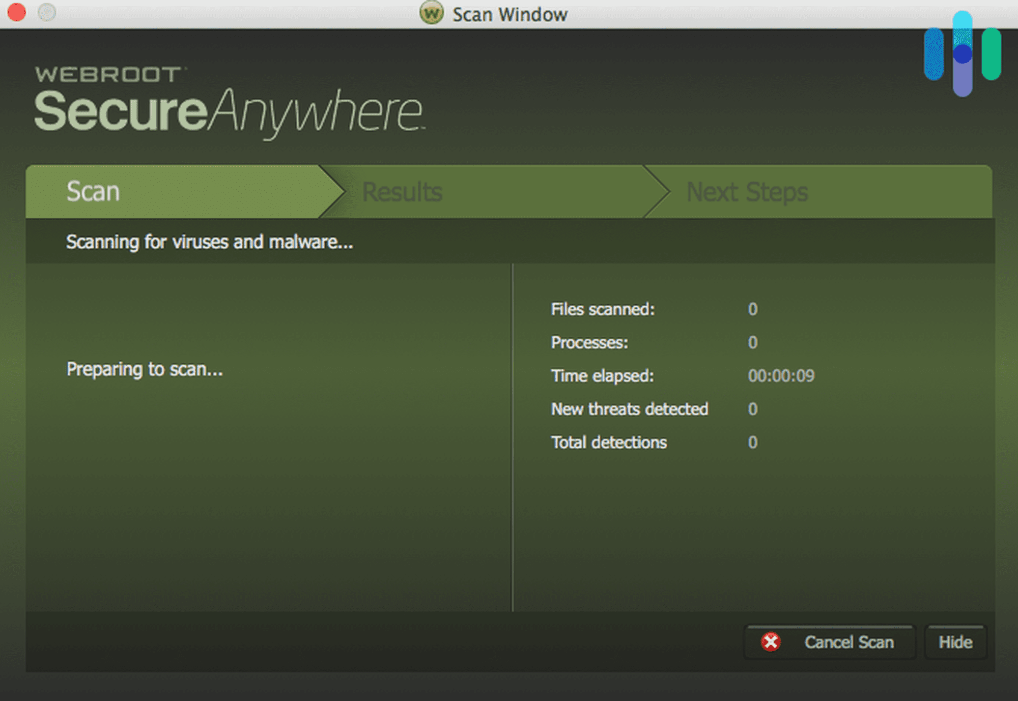 Webroot Scan Window