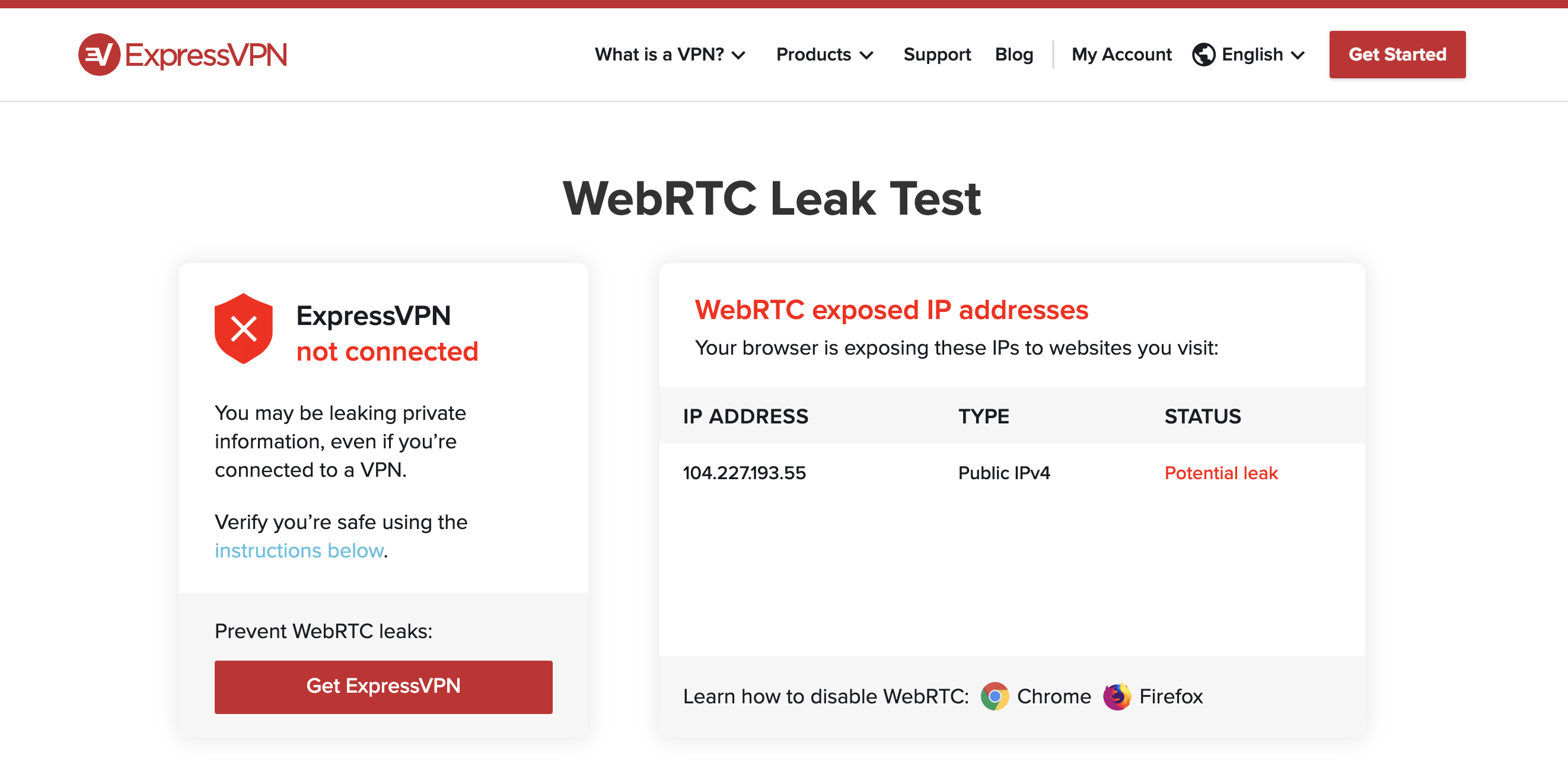 WebRTC Leak Test With the VPN Running