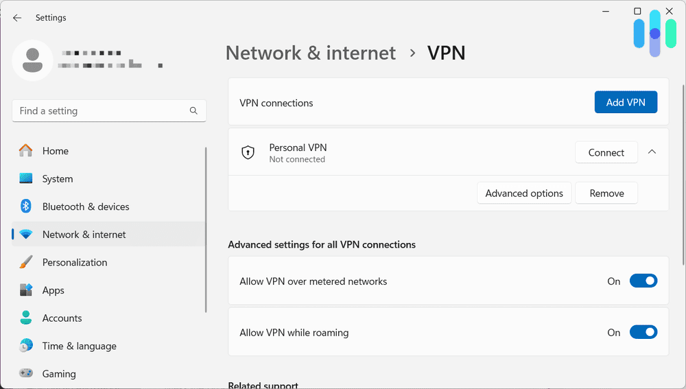 Windows VPN settings